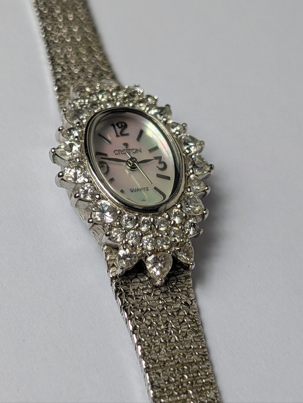 Croton Women's Vintage Silver Tone Crystal Cluster Bezel Watch